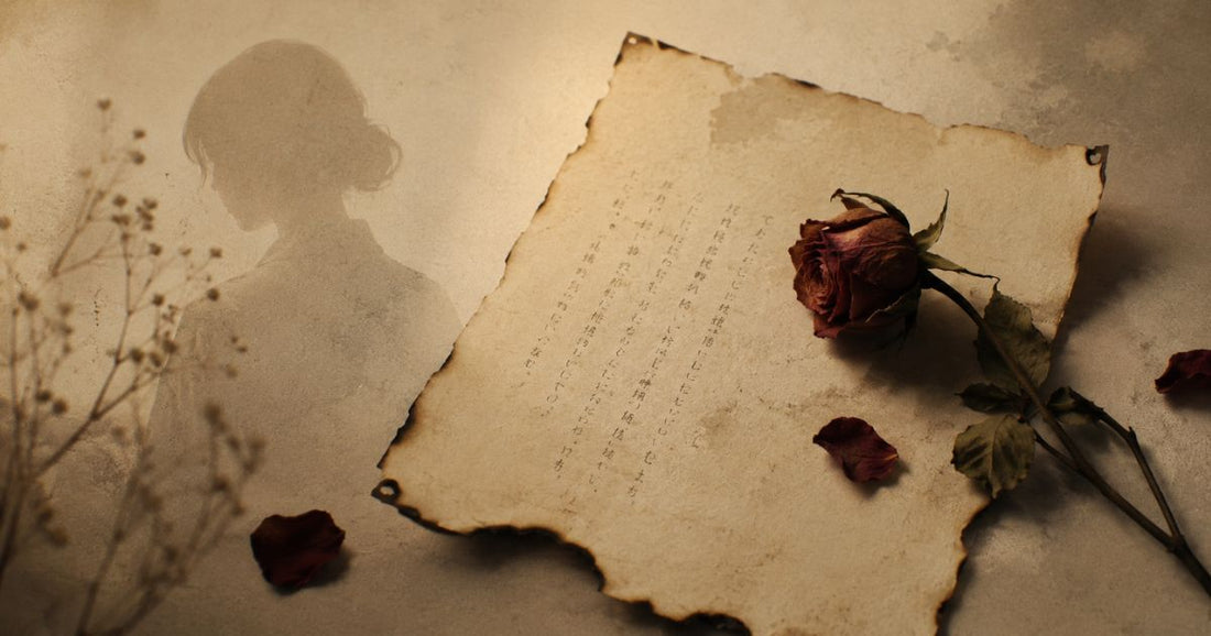 恋人へ送るお別れのメッセージと別れの手紙をイメージした、枯れ薔薇と手紙のメインビジュアル