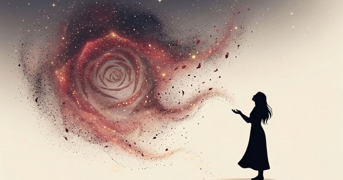 過去への執着を手放し、痛みが星屑のような美しい思い出へと昇華する「釈放（释怀期）」のイラスト